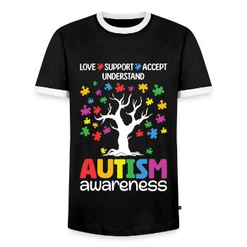 Autism Awareness Love Support - Men's Ringer Shirt - black/white - Front - AI Model Female 172 light (172cm) & AI Model Male 178 light (178cm)
