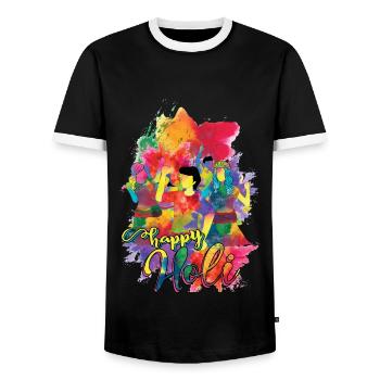 Happy Holi Festival Colorful Festival - Men's Ringer Shirt - black/white - Front - AI Model Female 172 light (172cm) & AI Model Male 178 light (178cm)