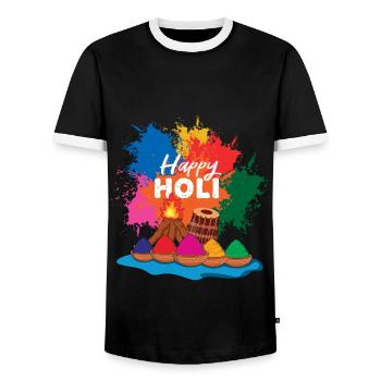 Holi Festival Happy Holi Colorful Festival - Men's Ringer Shirt - black/white - Front - AI Model Female 172 light (172cm) & AI Model Male 178 light (178cm)