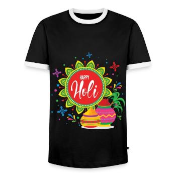 Happy Holi Festival Colorful Experience - Men's Ringer Shirt - black/white - Front - AI Model Female 172 light (172cm) & AI Model Male 178 light (178cm)