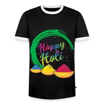 Happy Holi Festival Color Powder Joy - Men's Ringer Shirt - black/white - Front - AI Model Female 172 light (172cm) & AI Model Male 178 light (178cm)