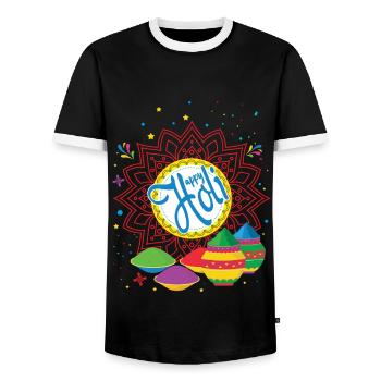Happy Holi Festival Colorful Experience - Men's Ringer Shirt - black/white - Front - AI Model Female 172 light (172cm) & AI Model Male 178 light (178cm)