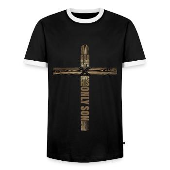Easter God Loved the World Cross - Men's Ringer Shirt - black/white - Front - AI Model Female 172 light (172cm) & AI Model Male 178 light (178cm)