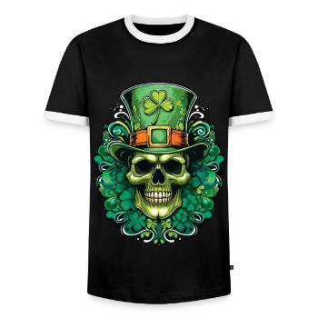 St Patrick's Day Skull with Shamrock and Top Hat - Men's Ringer Shirt - black/white - Front - AI Model Female 172 light (172cm) & AI Model Male 178 light (178cm)