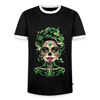 Faszinierende St Patricks Day Calavera Kunst - Männer Kontrast-T-Shirt - Schwarz/Weiß - Vorne - AI Model Female 172 light (172cm) & AI Model Male 178 light (178cm)