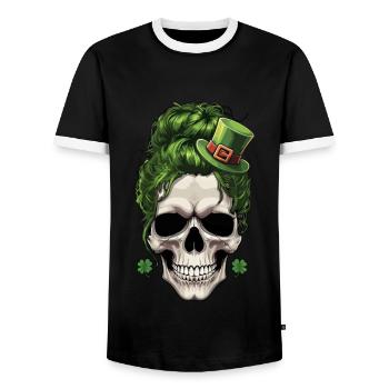 crâne de la Saint-Patrick avec des cheveux verts et - T-shirt contrasté Homme - noir/blanc - Devant - AI Model Female 172 light (172cm) & AI Model Male 178 light (178cm)