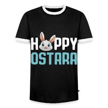 Cheerful Ostara Rabbit Motif - Men's Ringer Shirt - black/white - Front - AI Model Female 172 light (172cm) & AI Model Male 178 light (178cm)