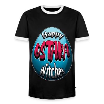 Happy Ostara Witches Happy Ostara Egg - Men's Ringer Shirt - black/white - Front - AI Model Female 172 light (172cm) & AI Model Male 178 light (178cm)
