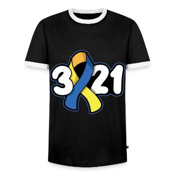 Down Syndrome 3 21 Support Awareness - Men's Ringer Shirt - black/white - Front - AI Model Female 172 light (172cm) & AI Model Male 178 light (178cm)
