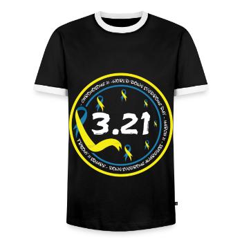 World Down Syndrome Day 3.21 Chromosome 21 - Men's Ringer Shirt - black/white - Front - AI Model Female 172 light (172cm) & AI Model Male 178 light (178cm)