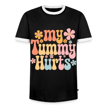 My Tummy Hurts Flower Motif - Men's Ringer Shirt - black/white - Front - AI Model Female 172 light (172cm) & AI Model Male 178 light (178cm)