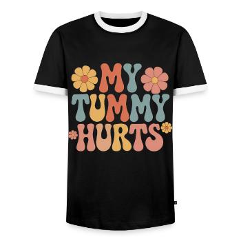 Stomach ache funny flower design - Men's Ringer Shirt - black/white - Front - AI Model Female 172 light (172cm) & AI Model Male 178 light (178cm)
