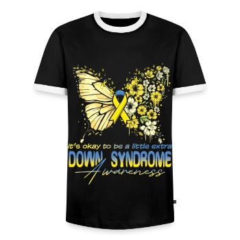 Down Syndrome Awareness Butterfly Flowers - Men's Ringer Shirt - black/white - Front - AI Model Female 172 light (172cm) & AI Model Male 178 light (178cm)