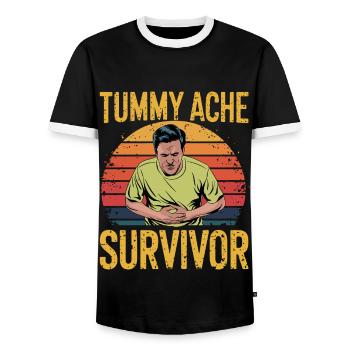 Stomach ache Survivor Retro style Humorous - Men's Ringer Shirt - black/white - Front - AI Model Female 172 light (172cm) & AI Model Male 178 light (178cm)