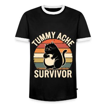 Maux de ventre : Survivor Cat Look rétro - T-shirt contrasté Homme - noir/blanc - Devant - AI Model Female 172 light (172cm) & AI Model Male 178 light (178cm)