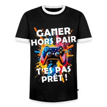 Gamer passionné de jeux vidéo console geek gaming - T-shirt contrasté Homme - noir/blanc - Devant - AI Model Female 172 light (172cm) & AI Model Male 178 light (178cm)