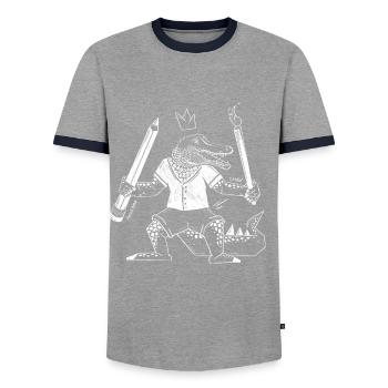 Creative crocodile with pen and brush - Men's Ringer Shirt - grey/navy  - Front - AI Model Female 172 light (172cm) & AI Model Male 178 light (178cm)