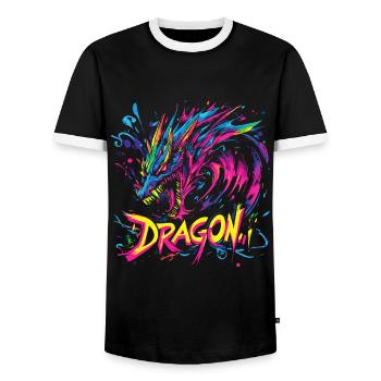 Dragon Coloré Fantaisie Magie Mysticisme Mythologie Art - T-shirt contrasté Homme - noir/blanc - Devant - AI Model Female 172 light (172cm) & AI Model Male 178 light (178cm)