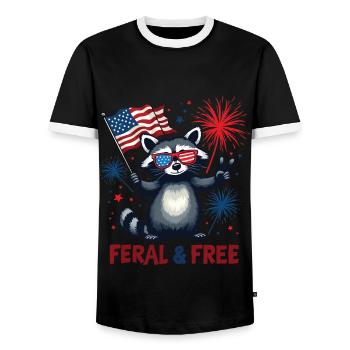 Waschbär Wild & Frei Weiß Und Wild 4. Juli - Männer Kontrast-T-Shirt - Schwarz/Weiß - Vorne - AI Model Female 172 light (172cm) & AI Model Male 178 light (178cm)