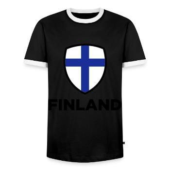 National Flag of Finland - Men's Ringer Shirt - black/white - Front - AI Model Female 172 light (172cm) & AI Model Male 178 light (178cm)