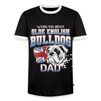 English Bulldog Papa Bulldog Daddy Gift - Men's Ringer Shirt - black/white - Front - AI Model Female 172 light (172cm) & AI Model Male 178 light (178cm)