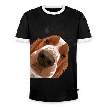 Curious Welsh Springer Spaniel Dog - Men's Ringer Shirt - black/white - Front - AI Model Female 172 light (172cm) & AI Model Male 178 light (178cm)