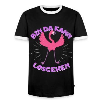 Bin da kann losgehen Flamingo - Männer Kontrast-T-Shirt - Schwarz/Weiß - Vorne - AI Model Female 172 light (172cm) & AI Model Male 178 light (178cm)