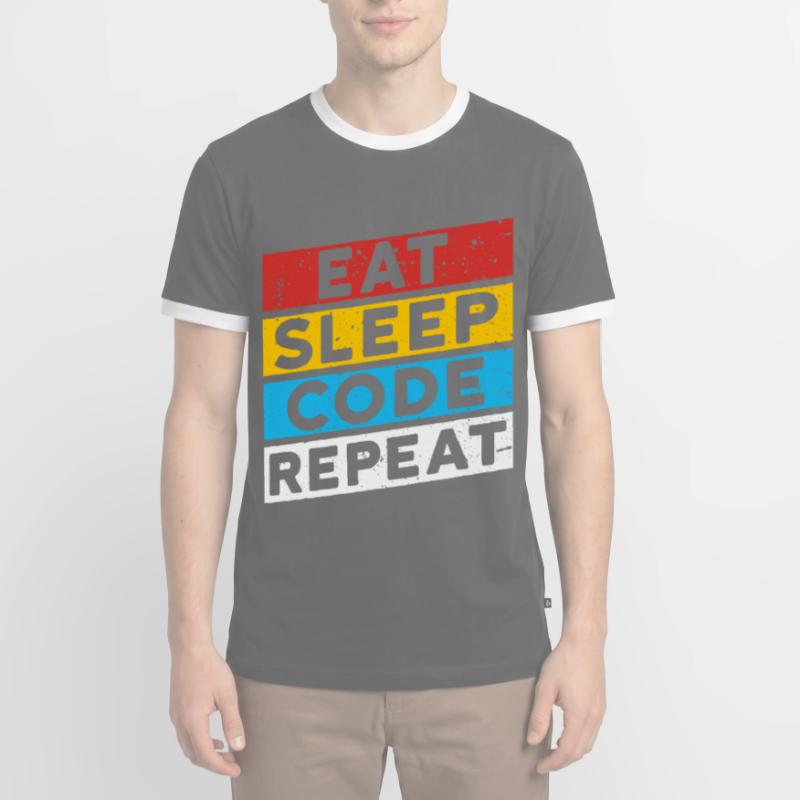 CODE CODER CODAGE Disant | RÉPÉTER LE CODE EAT SLEEP T-shirt contrasté Homme