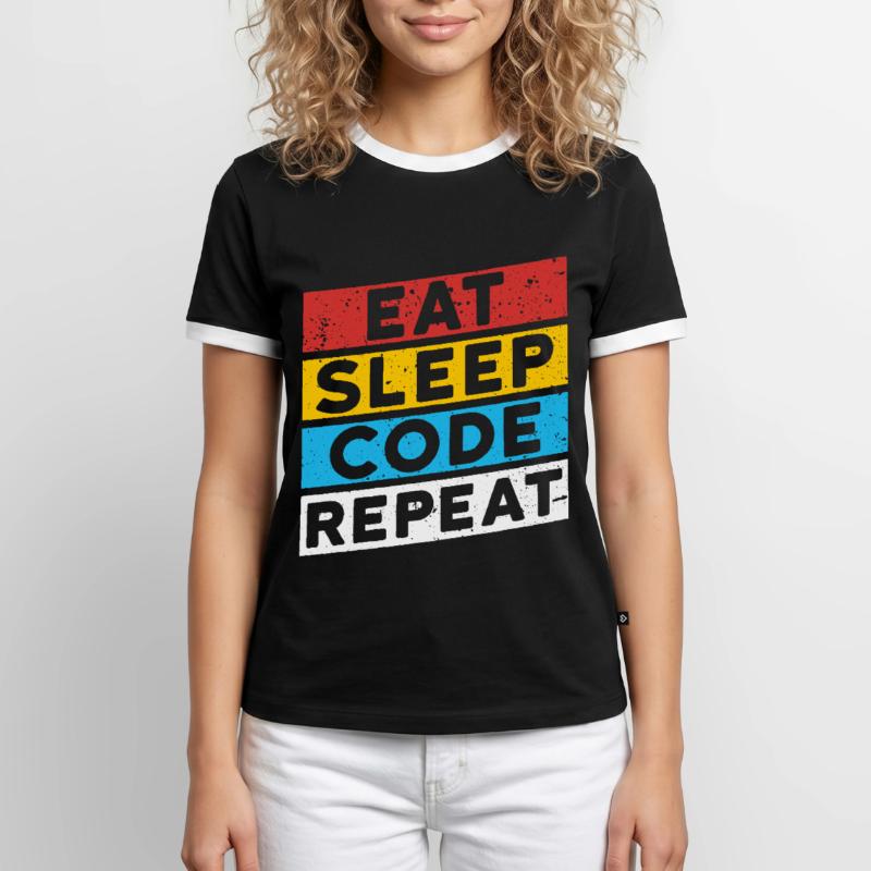 CODE CODER CODING Saying | EAT SLEEP CODE REPEAT Men's Ringer Shirt