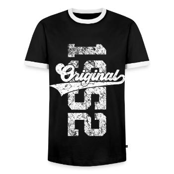 74TH BIRTHDAY ORIGINAL 1952 - Men's Ringer Shirt - black/white - Front - AI Model Female 172 light (172cm) & AI Model Male 178 light (178cm)