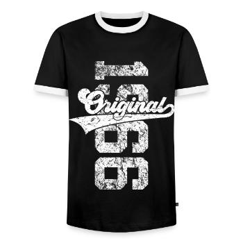 60TH BIRTHDAY ORIGINAL 1966 - Men's Ringer Shirt - black/white - Front - AI Model Female 172 light (172cm) & AI Model Male 178 light (178cm)