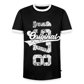 48TH BIRTHDAY ORIGINAL 1978 - Men's Ringer Shirt - black/white - Front - AI Model Female 172 light (172cm) & AI Model Male 178 light (178cm)