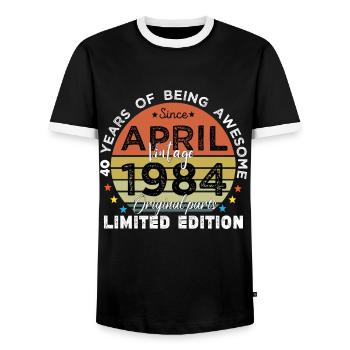 40 Years Old Made In 1984 Vintage April 1984 - T-shirt contrasté Homme - noir/blanc - Devant - AI Model Female 172 light (172cm) & AI Model Male 178 light (178cm)