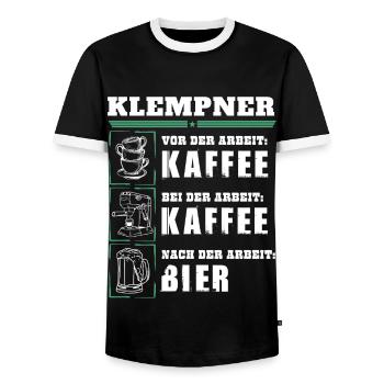 My daily routine as a plumber - Men's Ringer Shirt - black/white - Front - AI Model Female 172 light (172cm) & AI Model Male 178 light (178cm)