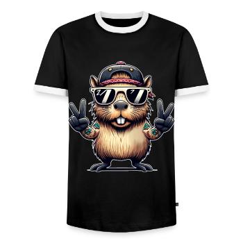 Capybara Peacezeichen - Männer Kontrast-T-Shirt - Schwarz/Weiß - Vorne - AI Model Female 172 light (172cm) & AI Model Male 178 light (178cm)