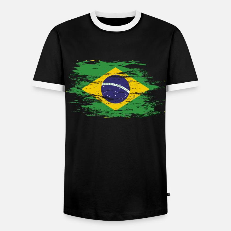 Drapeau du Brésil utilisé - T-shirt contrasté Homme - noir/blanc