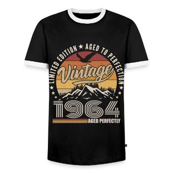 1964 Gift 61st Anniversary 1964 Vintage 1964 - Men's Ringer Shirt - black/white - Front - AI Model Female 172 light (172cm) & AI Model Male 178 light (178cm)