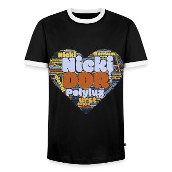 Wortwolken Herz mit Ostalgie Charme (DDR) - Männer Kontrast-T-Shirt - Schwarz/Weiß - Vorne - AI Model Female 172 light (172cm) & AI Model Male 178 light (178cm)