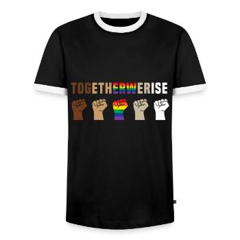 Black Lives Matter Together Wir erheben das Gleichstellungshemd - Männer Kontrast-T-Shirt - Schwarz/Weiß - Vorne - AI Model Female 172 light (172cm) & AI Model Male 178 light (178cm)