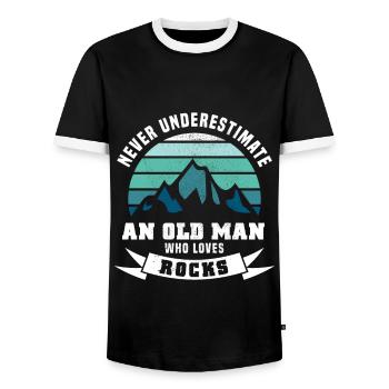 Funny Geology & Rocks Gift for Old Man - Men's Ringer Shirt - black/white - Front - AI Model Female 172 light (172cm) & AI Model Male 178 light (178cm)