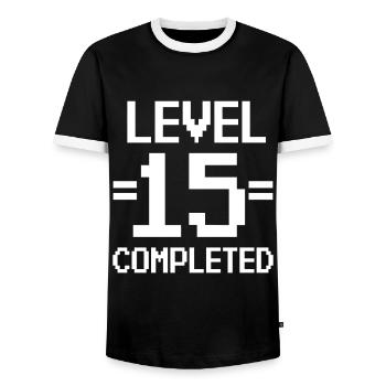 Fête du 15ème anniversaire Rétro Niveau 15 Ans - T-shirt contrasté Homme - noir/blanc - Devant - AI Model Female 172 light (172cm) & AI Model Male 178 light (178cm)