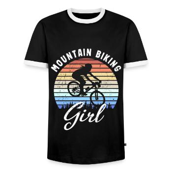 Mountainbike-Mädchen Retro Sonnenuntergang Geschenk - Männer Kontrast-T-Shirt - Schwarz/Weiß - Vorne - AI Model Female 172 light (172cm) & AI Model Male 178 light (178cm)