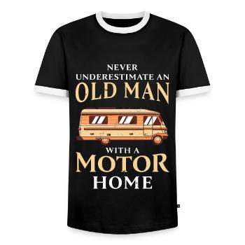 Old Man with a Motorhome Funny RV Gift - Men's Ringer Shirt - black/white - Front - AI Model Female 172 light (172cm) & AI Model Male 178 light (178cm)