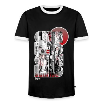 Japan, Japanese, Tokyo City - Men's Ringer Shirt - black/white - Front - AI Model Female 172 light (172cm) & AI Model Male 178 light (178cm)