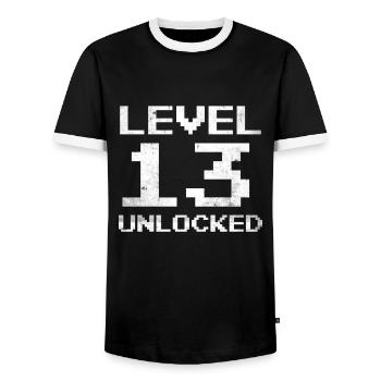 13th Birthday Level 13 Unlocked 13 Years Gamer - Men's Ringer Shirt - black/white - Front - AI Model Female 172 light (172cm) & AI Model Male 178 light (178cm)