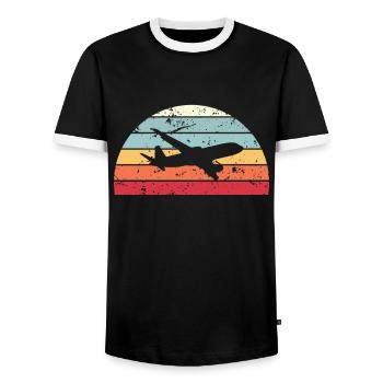 Retro-Flugzeug Spotting Sunset Vintage Flugzeug Sunrise - Männer Kontrast-T-Shirt - Schwarz/Weiß - Vorne - AI Model Female 172 light (172cm) & AI Model Male 178 light (178cm)