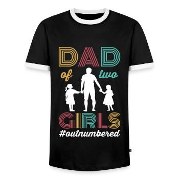 Dad of two Girls Outnumbered Fathers Day Gift - Men's Ringer Shirt - black/white - Front - AI Model Female 172 light (172cm) & AI Model Male 178 light (178cm)