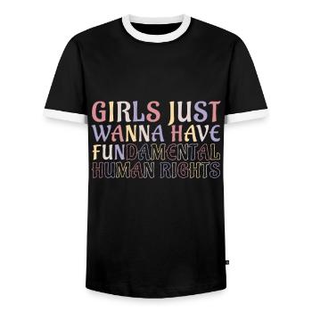 Girls Just Wanna Have Fundamental Human Rights - Men's Ringer Shirt - black/white - Front - AI Model Female 172 light (172cm) & AI Model Male 178 light (178cm)