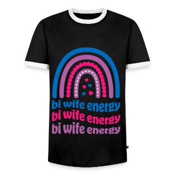 Bi Wife Energy Gay Pride Lesbisch LGBT Süß - Männer Kontrast-T-Shirt - Schwarz/Weiß - Vorne - AI Model Female 172 light (172cm) & AI Model Male 178 light (178cm)