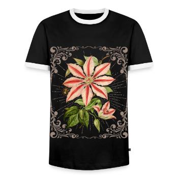 Clematis Illustration, Vintage-botanisch - Männer Kontrast-T-Shirt - Schwarz/Weiß - Vorne - AI Model Female 172 light (172cm) & AI Model Male 178 light (178cm)